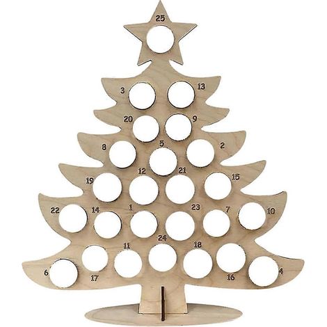 Calendrier de l'Avent en bois avec compte à rebours, sapin de Noël et symboles AA illustrés (1/5)