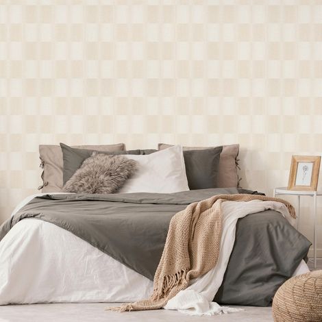 Papier peint retro à rayures pour chambre d'adulte | Tapisserie beige idéale pour salon | Papier peint à motif tendance pour bureau (1/3)
