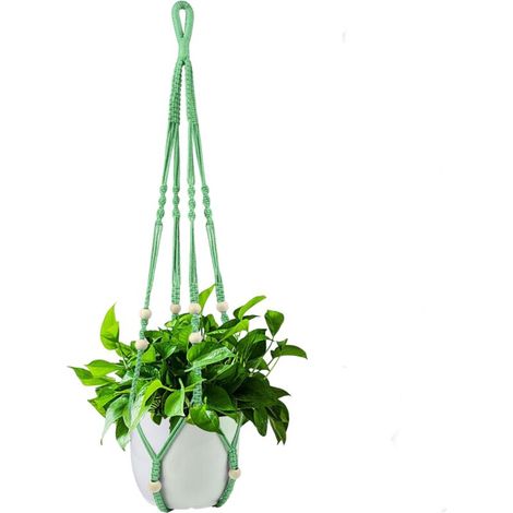 Panier suspendu pour plante d'intérieur, corde en coton vert, 85 cm de long, décoré de perles en bois, crochet non inclus.