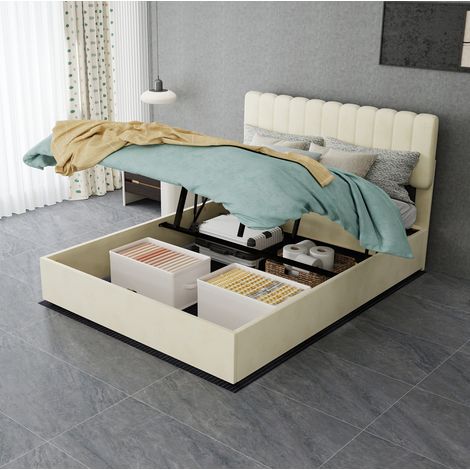letto matrimoniale 140x200 imbottito beige OKMYHOME (1/5)