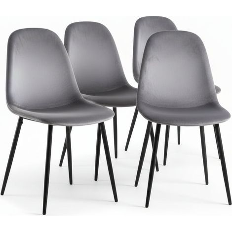 Lot de 4 chaises scandinaves velours anthracite pieds métal noir 43,5x40x87cm (1/5)
