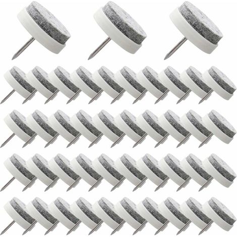 50 Pièces Clous Patins de Meuble de 24 mm Noir Pads en Feutre Glide avec Boîte de Rangement pour Chaise de Meubles en Bois, Tabourets et Pieds de Table (Blanc) (1/5)