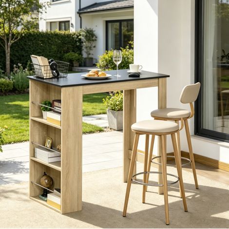 Tavolo bar con scaffali in truciolare 112x57x106 cm OKMYHOME (1/5)