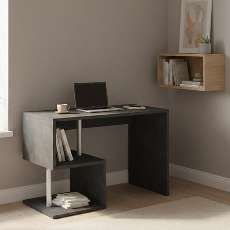 Dmora Esse escritorio moderno para oficina y estudio con estante, Made in Italy, mesa de ordenador, escritorio para PC, cm 100x50h78, color gris ceniza, con embalaje reforzado (1/3)