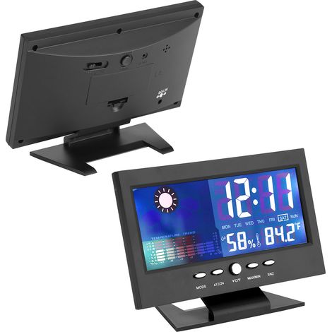 Thermomètre, hygromètre, horloge, alarme, niveau de confort, prévisions météo, calendrier (1/5)