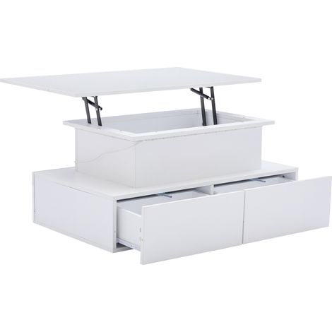 Table basse moderne blanche laquée brillante avec éclairage LED et 4 tiroirs – élégante table d’appoint 90x55x41 cm avec espace de rangement, charge max. 30 kg