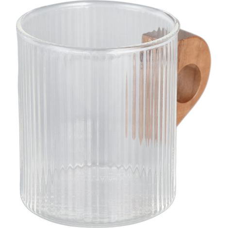 Tasse à café en verre avec poignée en bois, grain vertical, idéale pour voyage, maison, cuisine, restaurant, whisky, 280ml