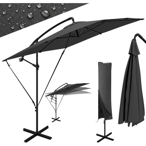 Parasol déporté parasol de jardin extérieur Toile ajustable 8 baleines base en croix manivelle, 2,5 x 2,5 m, gris foncé (1/5)