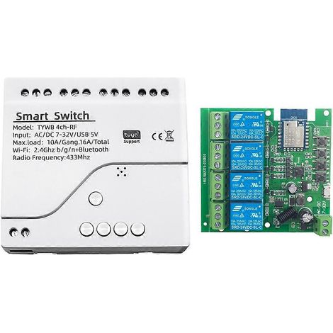Interrupteur intelligent Tuya WiFi avec minuterie DIY AC/DC 7-32V 4CH RF, module domotique Smartlife compatible avec Alexa et Google Home (1/4)