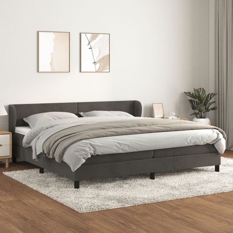 Lit adulte Durable,Lit à sommier Tapissier + Matelas Gris foncé 200x200cm Velours -75340 (1/5)