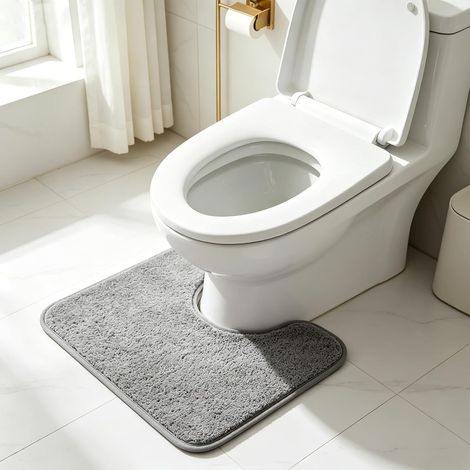 Tapis de Toilette Absorbant, Antidérapant, en Microfibre Moelleuse,Tapis de Bain Antidérapage en Forme de U, Lavable en Machine, Séchage Rapide, Gris (1/5)