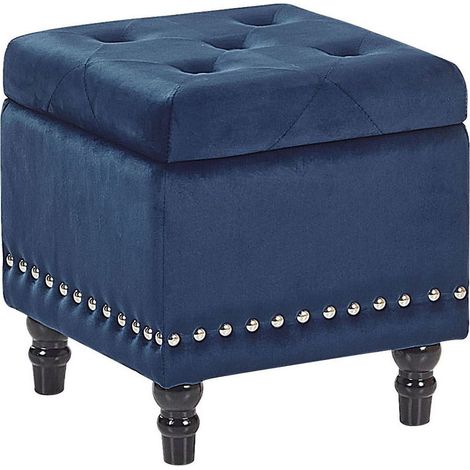 Ottomana Classica in Velluto Blu Scuro con Spazio di Archiviazione Loretto (1/5)