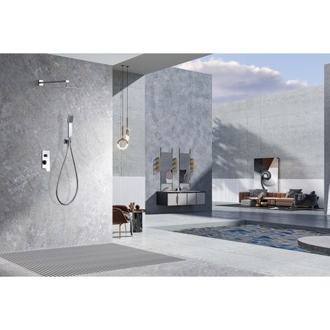 Ensemble de douche encastré avec mitigeur  Modèle PISA  Couleur Gris  Finition en chrome [IMEX®]