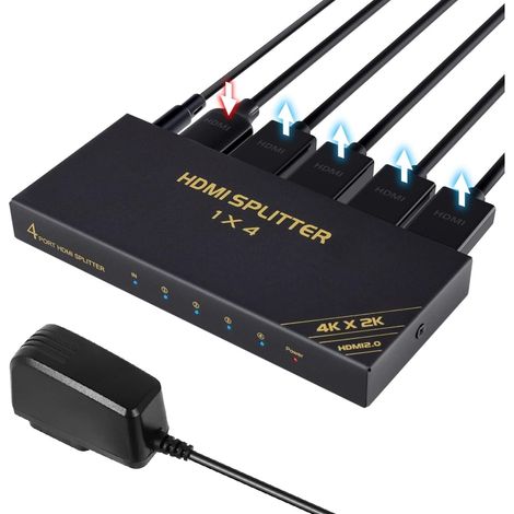 TCNEWCL 4K 60Hz Répartiteur HDMI 1 entrée 4 Sorties, Splitter HDMI 1 in 4 Out Distributeur Vidéo, Supporte HDCP RGB YUV 4:4:4 pour Projecteur, TV, Lecteur Blu-Ray PC (1/5)