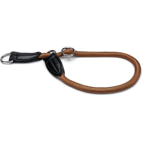 lionto Zugstopp-Halsband, verstellbar & leicht, Retrieverhalsband aus Nylon mit Stoppring, Länge 65 cm, Durchmesser 1 cm, braun