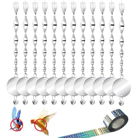 Réfléchissant en Spirale 12 Pièces Spirale Réfléchissante Répulsif Réfléchissant Spirale Oiseaux 360 Degrés Repulsif Oiseaux Réfléchissantes Epouvantail +Bande Répulsive Oiseaux 50m