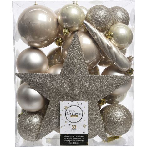 Kaemingk Weihnachtskugeln bruchfest, langlebig, perle 33 Kugeln + Stern Christbaumschmuck