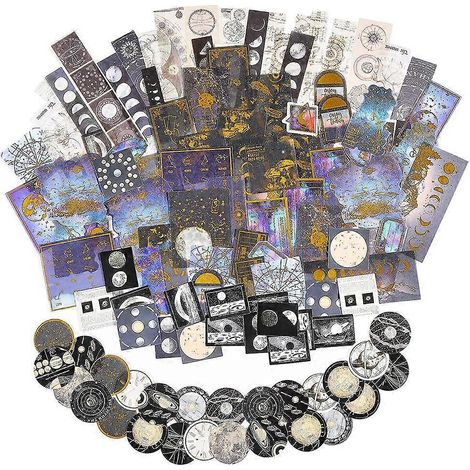 192 autocollants célestes vintage pour scrapbooking, planètes, lune, espace, astronomie et loisirs créatifs (1/5)