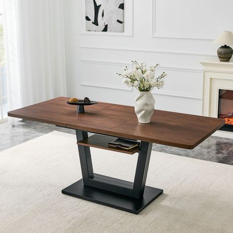 Table à Manger extensible plateau en MDF piètement noir sablé tablette intermédiaire (1/5)