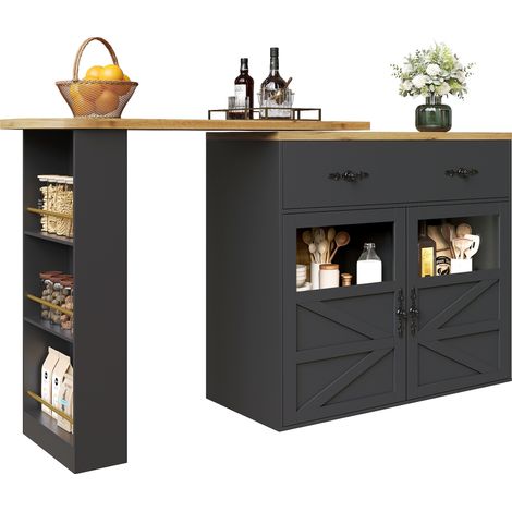 CHICFURN Mesa de bar extensible 138-204x39x104 cm MDF negro con almacenaje giratorio 360° (1/5)