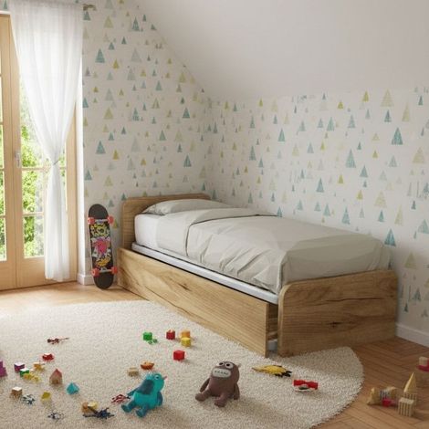 Letto singolo con letto estraibile, trasformabile in matrimoniale. Testate personalizzabili, reti in acciaio e doghe in faggio - Quercia