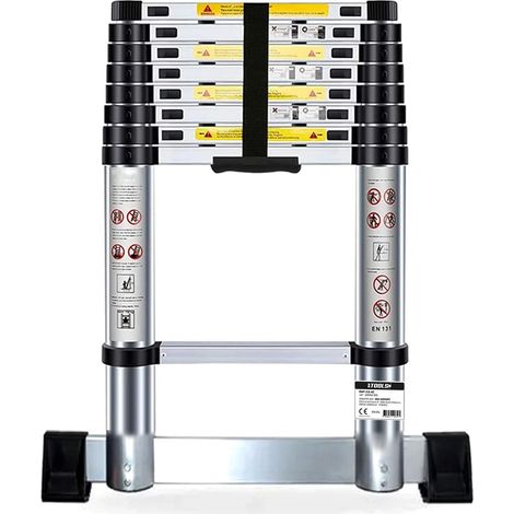Échelle Télescopique BM TOOLS  2,6M en ALU avec stabilisateur - Charge 150kg Pliable Extensible Unique Droite Multi-fonction (1/5)