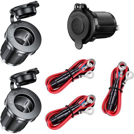 3 Pièces Prises Allume-Cigare Femelle, Imperméable Prise 12v Camping Car étanche pour Bateau, Moto, Voiture, avec Câble de Raccordement de 0,6 m 12 V/24 V CC