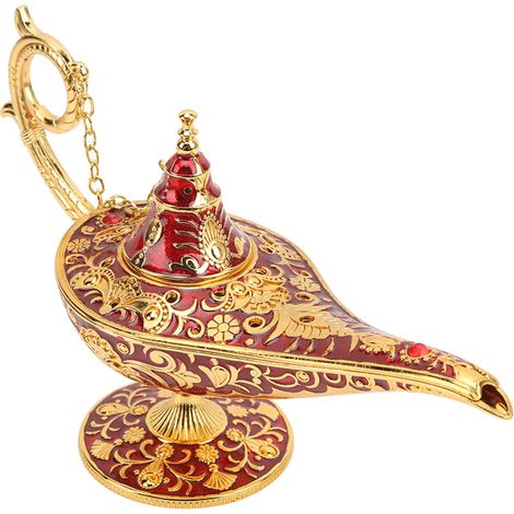 Lampe magique en alliage de zinc rouge, motif en relief anti-oxydation et inaltérable, style lampe d'Aladin européenne, décoration intérieure (1/5)
