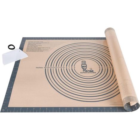 Große Silikon Backmatte XXL Antihafte Teigmatte mit Teigschneider 71x51cm Grau (1/5)