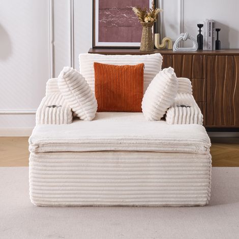 Canapé-lit sans dossier, canapé de sol moderne style nuage avec méridienne, canapé confortable pour le salon avec 3 coussins et 1 couverture, aucun assemblage requis, beige (1/4)