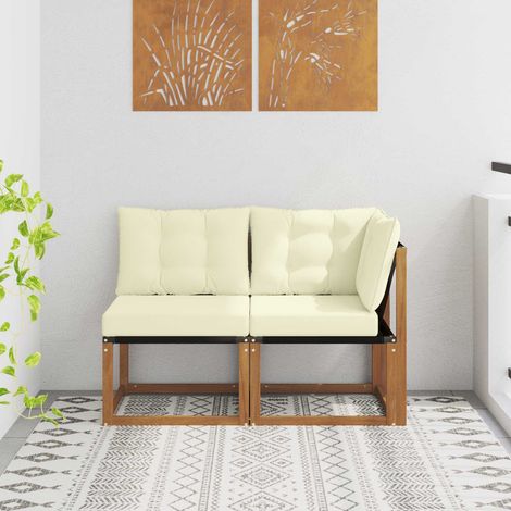 vidaXL Outdoor Middle and Corner Sofa with Cushion 2 Piece Natural