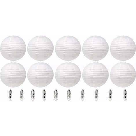 Lanternes chinoises en papier blanc, lanternes rondes décoratives avec 10 lumières LED pour la décoration de mariages et de fêtes de Noël