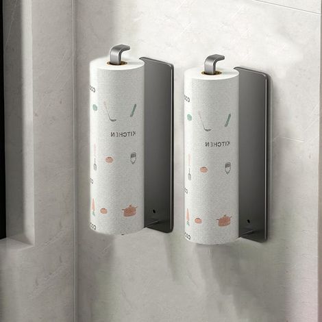 Juego de 2 soportes grises para toallas de papel de cocina, ideales para guardar toallas de cocina y bolsas de almacenamiento. Organización práctica sin necesidad de taladrar. (1/4)
