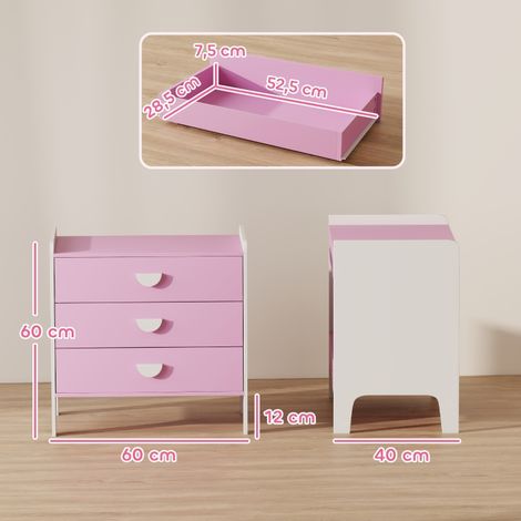 Commode enfant 3 tiroirs en MDF, meuble de rangement rose et blanc pour chambre d'enfant, rangement pratique et design, idéal jouets et vêtements (1/5)