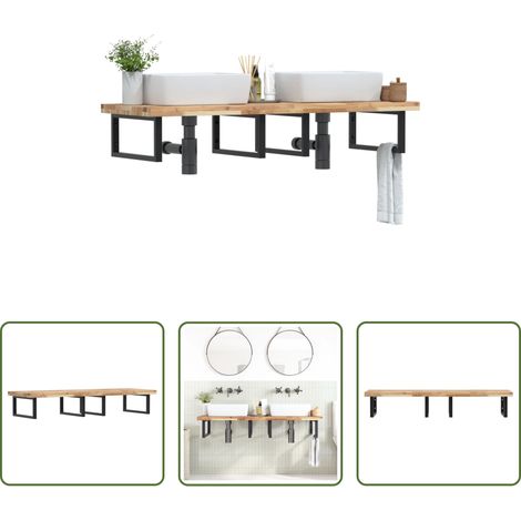 Wandmontage - Waschbeckenregal Wandmontage Stahl und Akazienholz (1/5)