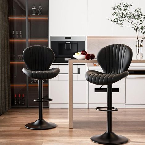 Barhocker 2er Set, höhenverstellbar, drehbar, mit Lehne, Stoffbezug, schwarz (1/5)