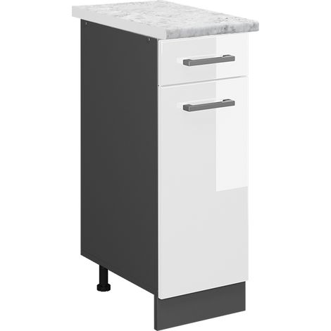Mueble bajo de cocina R-Line, Blanco alto brillo, 30 cm ET Mármol, Vicco