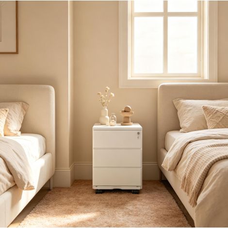 MEUBLIV caisson de bureau mobile 3 tiroirs blanc en acier avec serrure et roulettes (1/5)