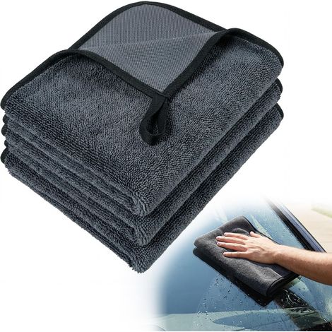 Chiffon Microfibre Voiture Lot de 3, Serviette de Séchage Auto 500GSM 60x40cm, Tissu Nettoyage sans Trace ni Rayure pour Camion Moto et Vitre (1/4)