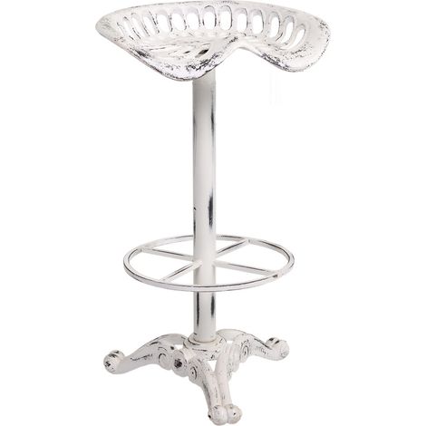 Taburete de madera y metal lacado en blanco 44x34x80