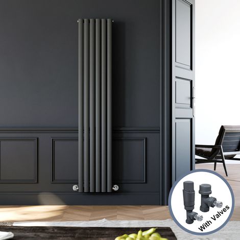 ELEGANT 1800 x 360 mm Designer Anthracite Vertical Column Rads Modern Single Oval Panel Designer Radiator + Anthracite Thermostatic Radiator Valves (1/5)
