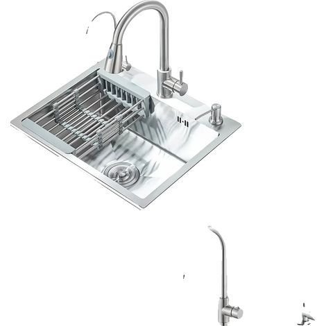 Fregadero de cocina, acero inoxidable duradero, caño extraíble, níquel cepillado (1/2)