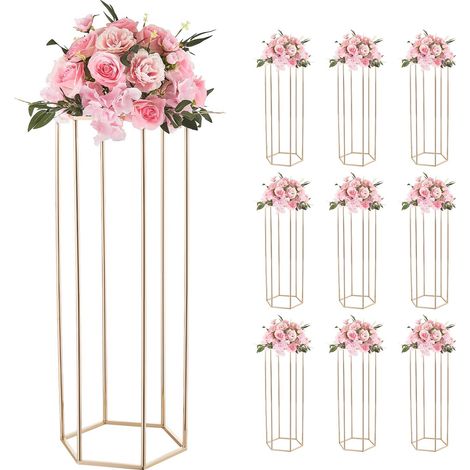 Support Fleur Mariage Colonne Lot de 10 Support Fleur Centre de Table Mariage 80 cm Présentoir Floral Hexagonal Cubique pour Fêtes, Anniversaires, Déco Intérieure, Panneau Transparent Acrylique (1/5)