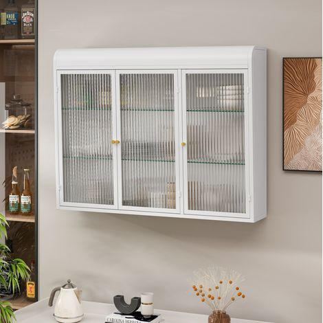 Armoire murale en verre et métal blanc, 3 portes, design arche, charge 28 kg (1/5)