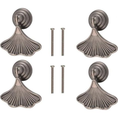 Poignée en forme de feuille de ginkgo, 4 pièces, nickel antique, poignée de tiroir à trou unique en alliage de zinc, pour armoires et penderies Crezuo (1/4)