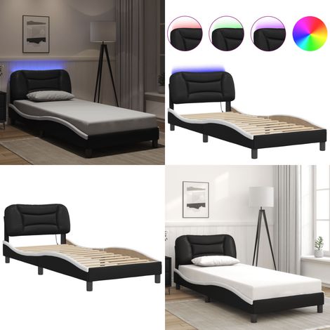 Bettgestell mit LED Schwarz und Weiß 90x190 cm Kunstleder - Bettsystem - Schlafzimmermöbel - Doppelbett - Boxspringbetten - Lederbett - Home & Living (1/5)