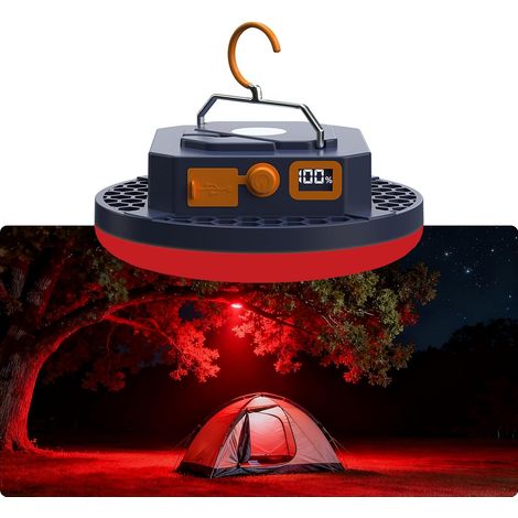 Lampe Camping Rechargeable, Batterie 10000 mAh, Lanterne Camping 3000 lm, Lumière de Camping Extérieure Portable 6500 K, Lampe de Pêche, Eclairage de Secours pour Ouragan (Feu rouge) (1/5)