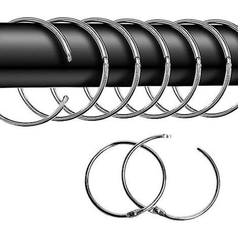 Set of 20 Curtain Rings, Openable, 50 mm, Round Curtain Rings, Metal Clips for Curtains and Curtain Rods, Silver (1/5)