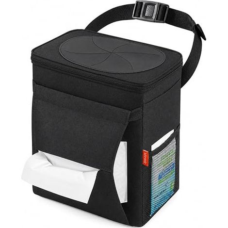 Poubelle de voiture avec couvercle, sac à corbeille de voiture avec sacs de rangement, pliable organisateur de voiture, portable étanche voiture accessoire, noir (1/4)