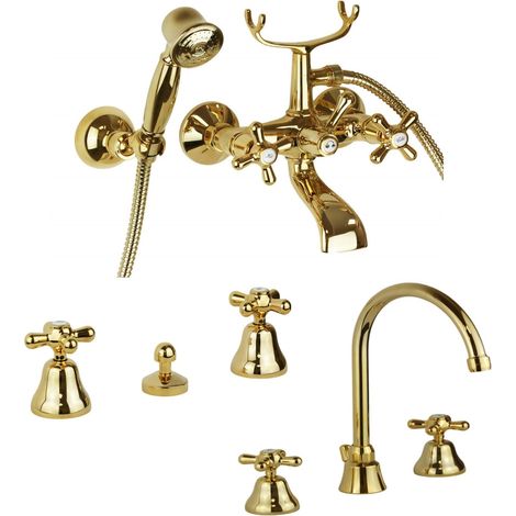 Set bagno completo in oro lucido Gattoni Rubinetterie Calypso KITCALY2DO (1/4)
